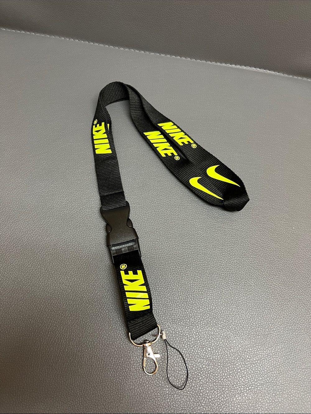 Nike Black and Neon Yellow Key Lanyard with Metal Clip